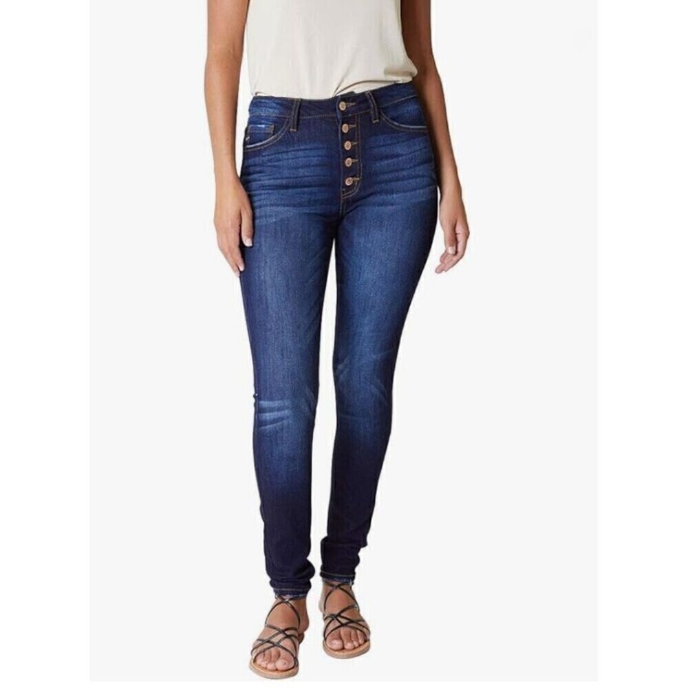 KanCan Curvy Jeans Women 15/31 Blue Stretch High Rise Skinny Button Fly Whisker